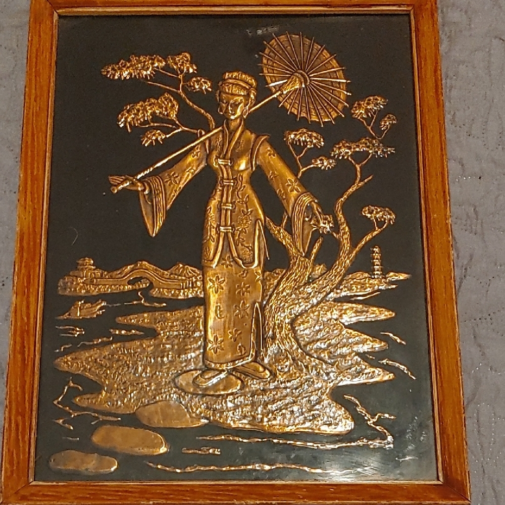 Copper Embossed Asian Art Wall Decor 9 X 12